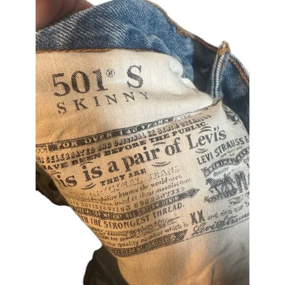 Levi's Light Blue Ripped Button Fly 501 S Skinny Denim Jeans Women Sz 26 - Picture 10 of 12